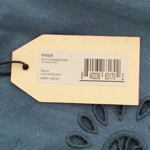 NWT FIGUE Women’s Navy Hortence Long Floral Eyelet Skirt Size 8 - Picture 5 of 9